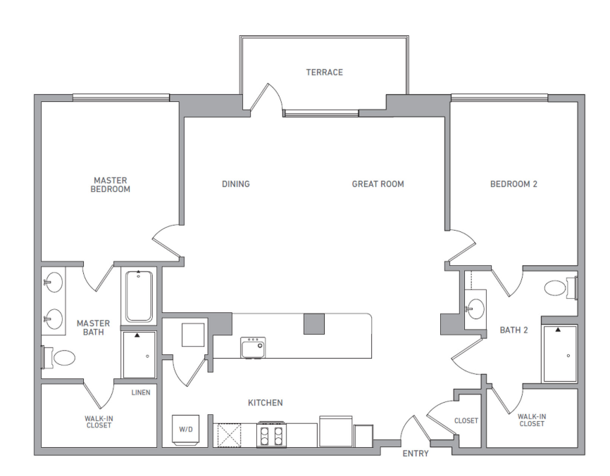 Floor plan for 2 beds, 2 baths, 1479 sqft